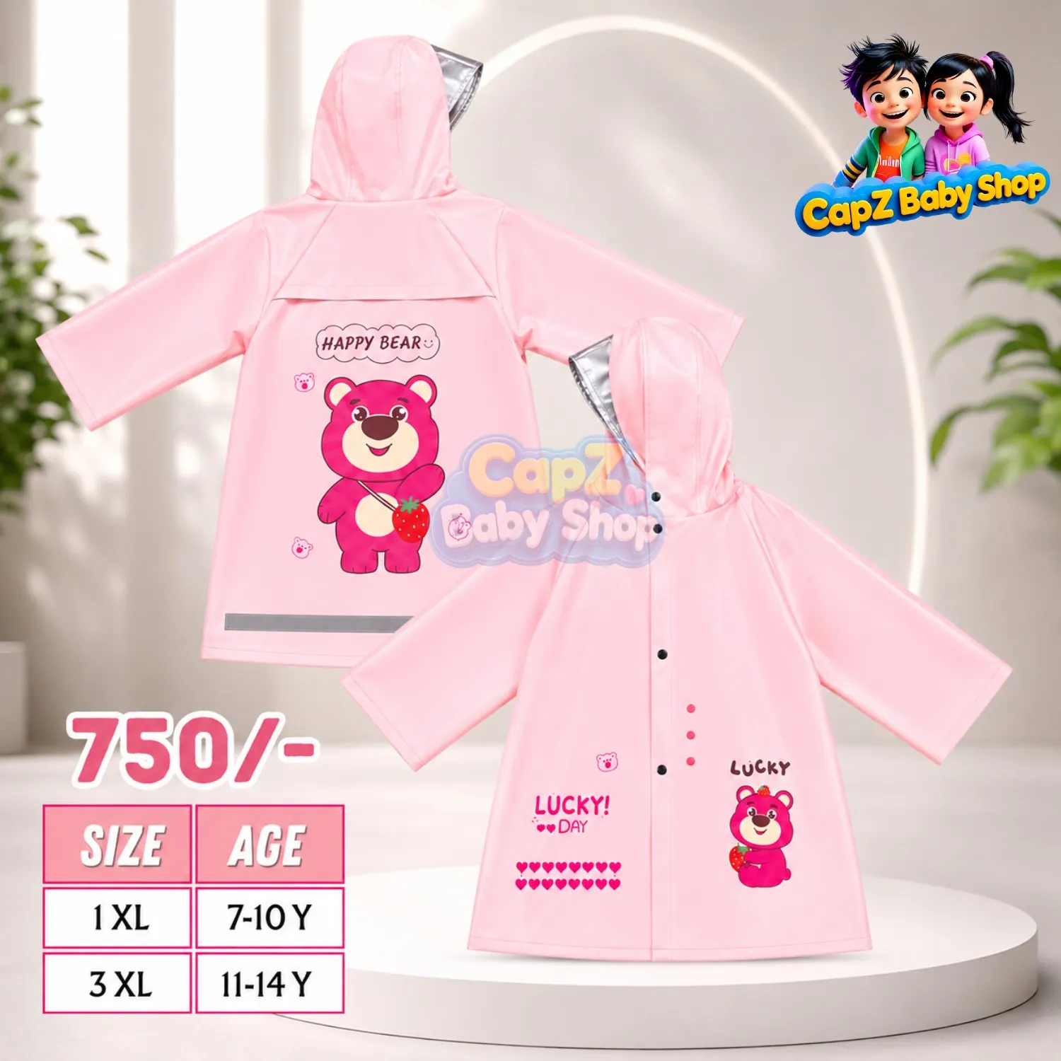Pink Bear Raincoat with Hood