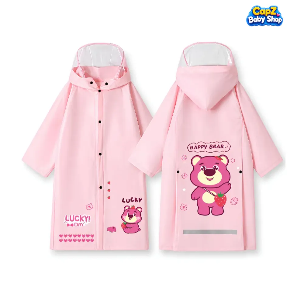 Cartoon Print Kids Raincoat with Bag Space & Cap | Cute Pink Unisex Design for Boys & Girls in BD
