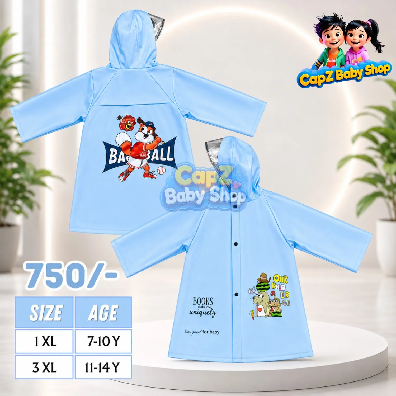 Skyblue Hooded Raincoat