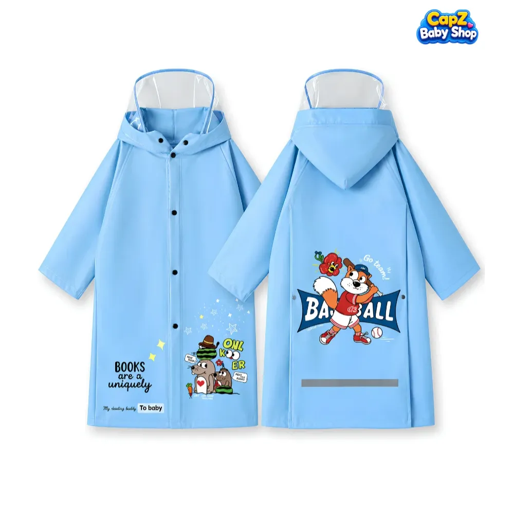 Cartoon Print Kids Raincoat with Bag Space & Cap | Cute Blue Unisex Design for Boys & Girls in BD