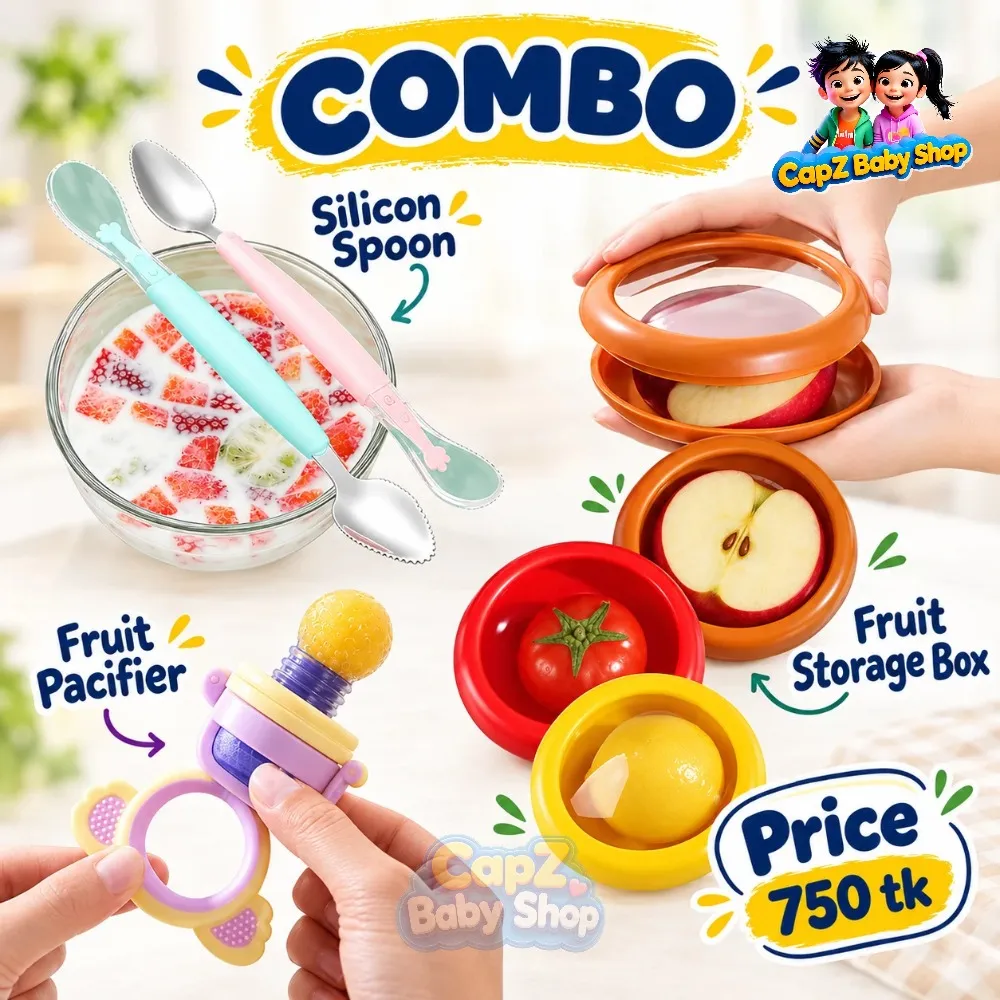 Combo: Silicone Spoon + Fruit Pacifier + Fruit Storage Box
