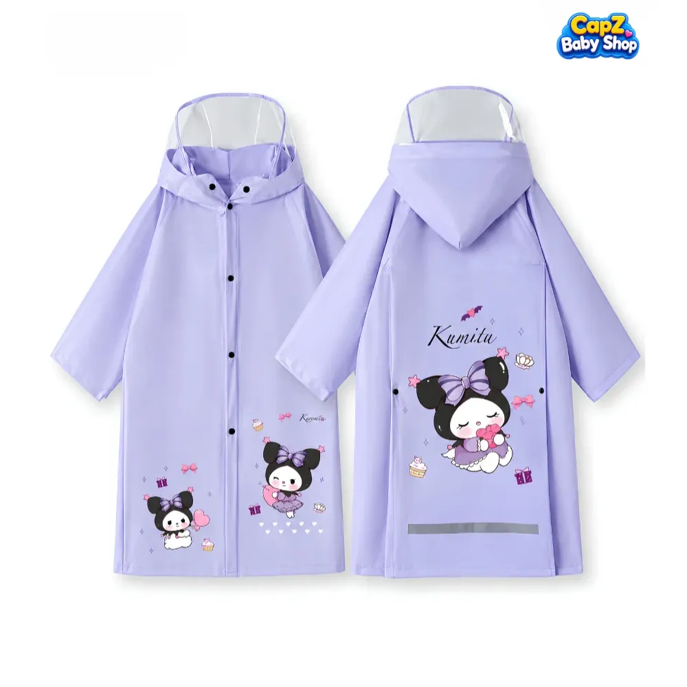 Cartoon Print Kids Raincoat with Bag Space & Cap | Cute Purple Unisex Design for Boys & Girls in BD